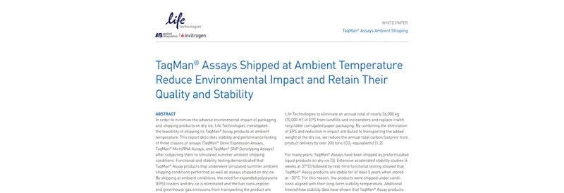 Learn how shipping TaqMan Assays at ambient temperature can reduce environmental impact